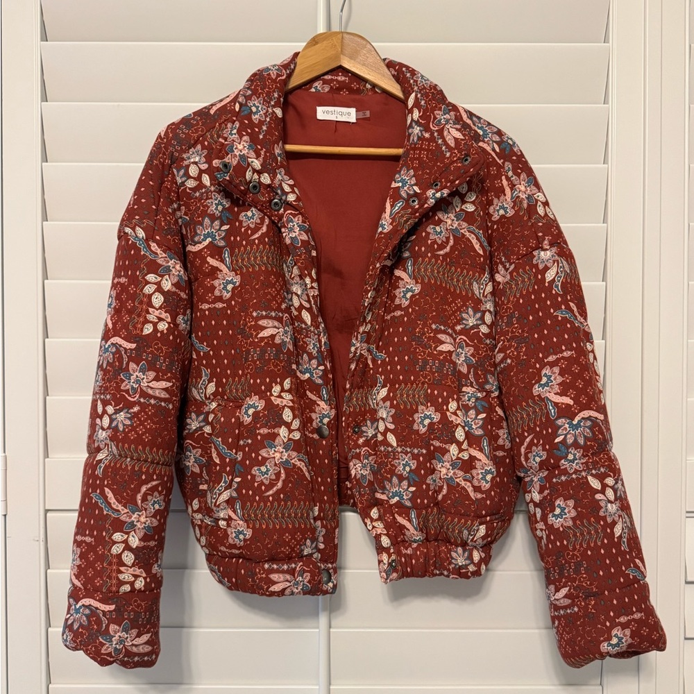 Vestique Red Floral Puffer Jacket